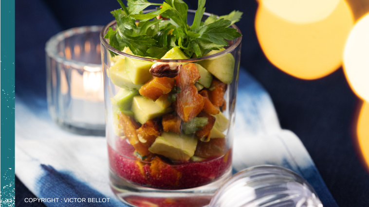 AVOCAT BUTTERNUT VINAIGRETTE BETTERAVE ET NOISETTE