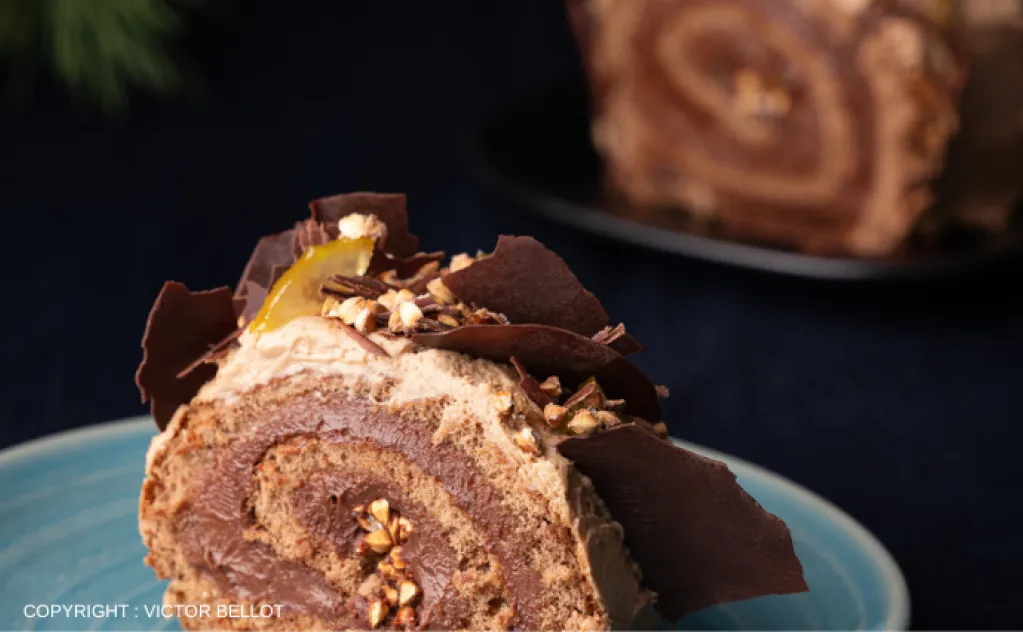 BÛCHE CHOCOLAT CITRON CONFIT ÉCLATS DE SARRASIN